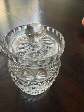 Vtg WATERFORD CRYSTAL Alana Diamond-Cut Lidded Jam Honey Condiment Jar IRELAND